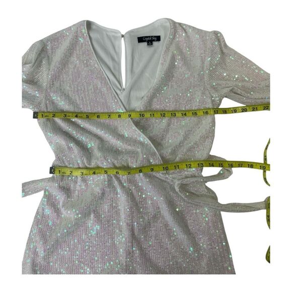 Crystal Sky White Sequin Iridescent Long Sleeve‎ Romper Sz Small - Picture 5 of 7